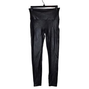 Spanx Faux Leather Leggings Large 29" inseam Black Shaping Slimming Modern